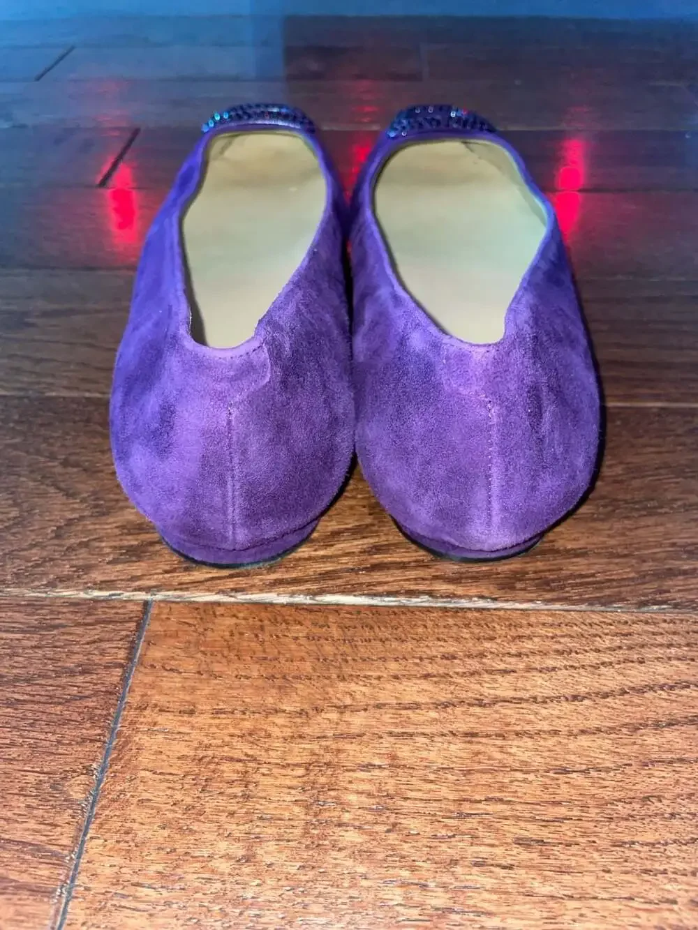 Talbots Purple Suede Rhinestone Buckle Ballet Flats Leather 8.5 M